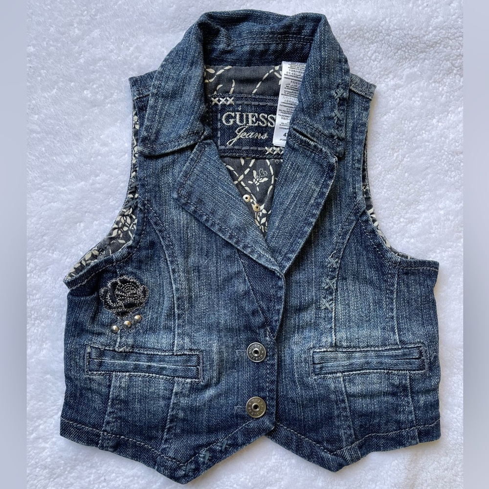 Guess Girls Blue Embroidered Denim Vest Size 4